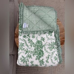 April Cornell Cotton Green Toile Quilted Throw Blanket